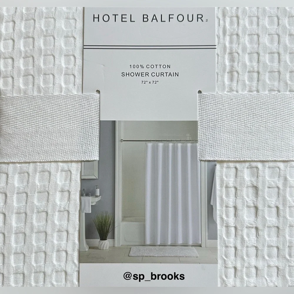 🎁Hotel Balfour Lightweight Shower Curtain - Cotton - 72”x72” - White Waffle